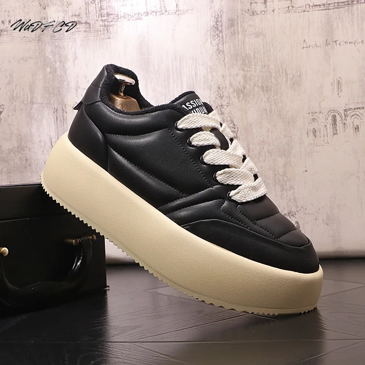 

Sneaker Casual Men Designer White Shoes Fashion Genuine Leather Cowhide Breathable Height Increased Flat Platform Board Shoes