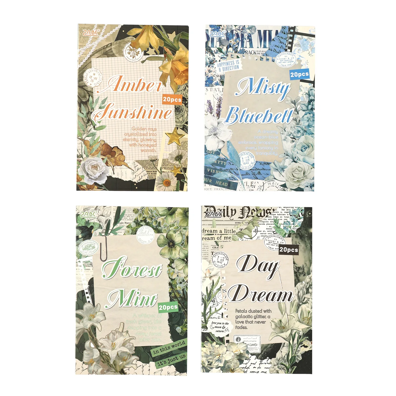 20 قطعة/1 مجموعة ملصقات القرطاسية Kawaii الشعر بين الزهور مذكرات مخطط ملصقات المحمول الزخرفية ملصق الحرفية