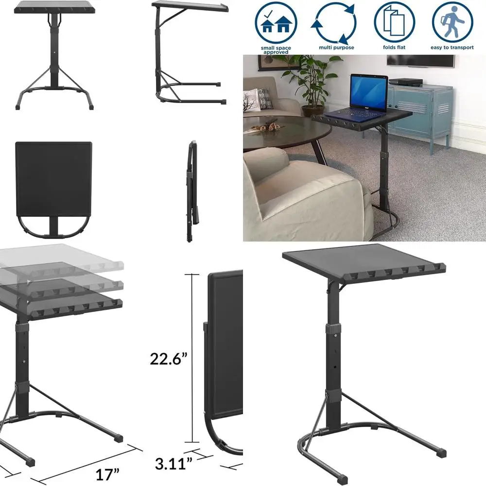 

Multipurpose Adjustable Height Portable Activity Table, Compact and Space-Saving, Ideal for Snacks, Homework, and More in Black