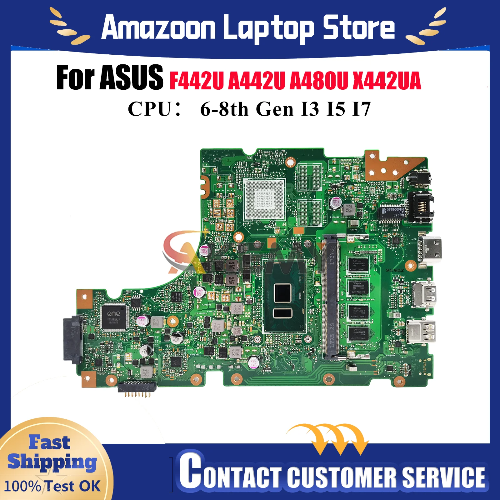 

X442UA Laptop Motherboard For ASUS X442UNR A480U X442UAR X442URR A442U F442U X442UQ X442U X442UR X442UF Mainboard I3 I5 I7 CPU
