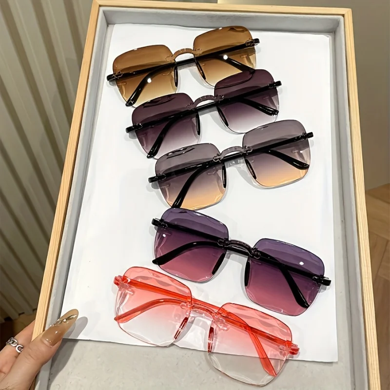 5 قطع من نظارات NBHDFashion المربعة بدون إطار، مناسبة للمشي لمسافات طويلة، عدسة مستطيلة من البولي كربونات لحفلات الشاطئ وStr