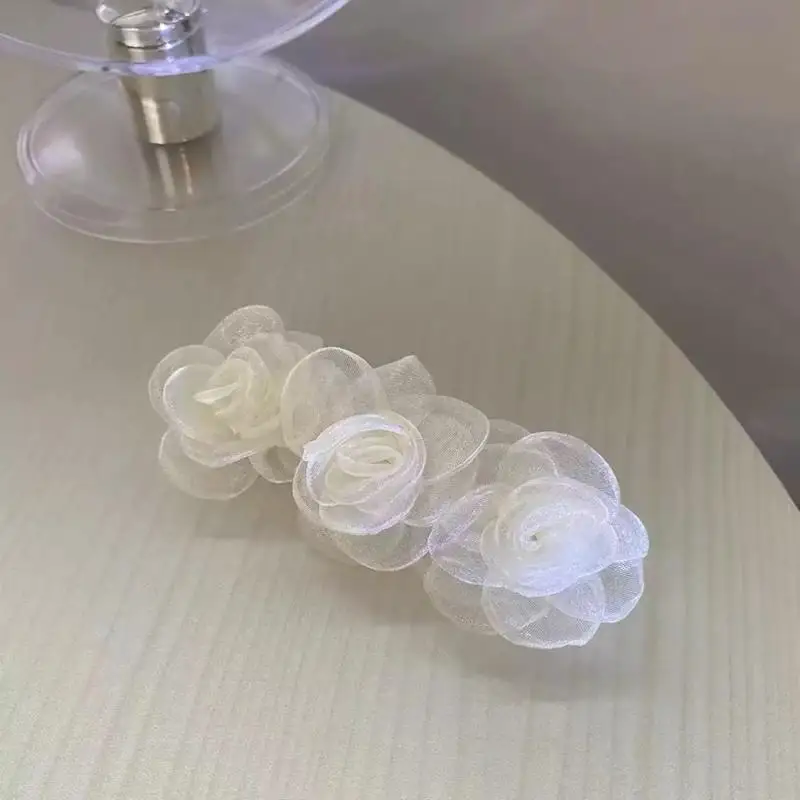 1 Stück weiße Rosenblüten-Haarspangen für Frauen, elegante Organza-Satin-Haarspangen, Braut-Haarschmuck für Hochzeit, Party – Detail 10