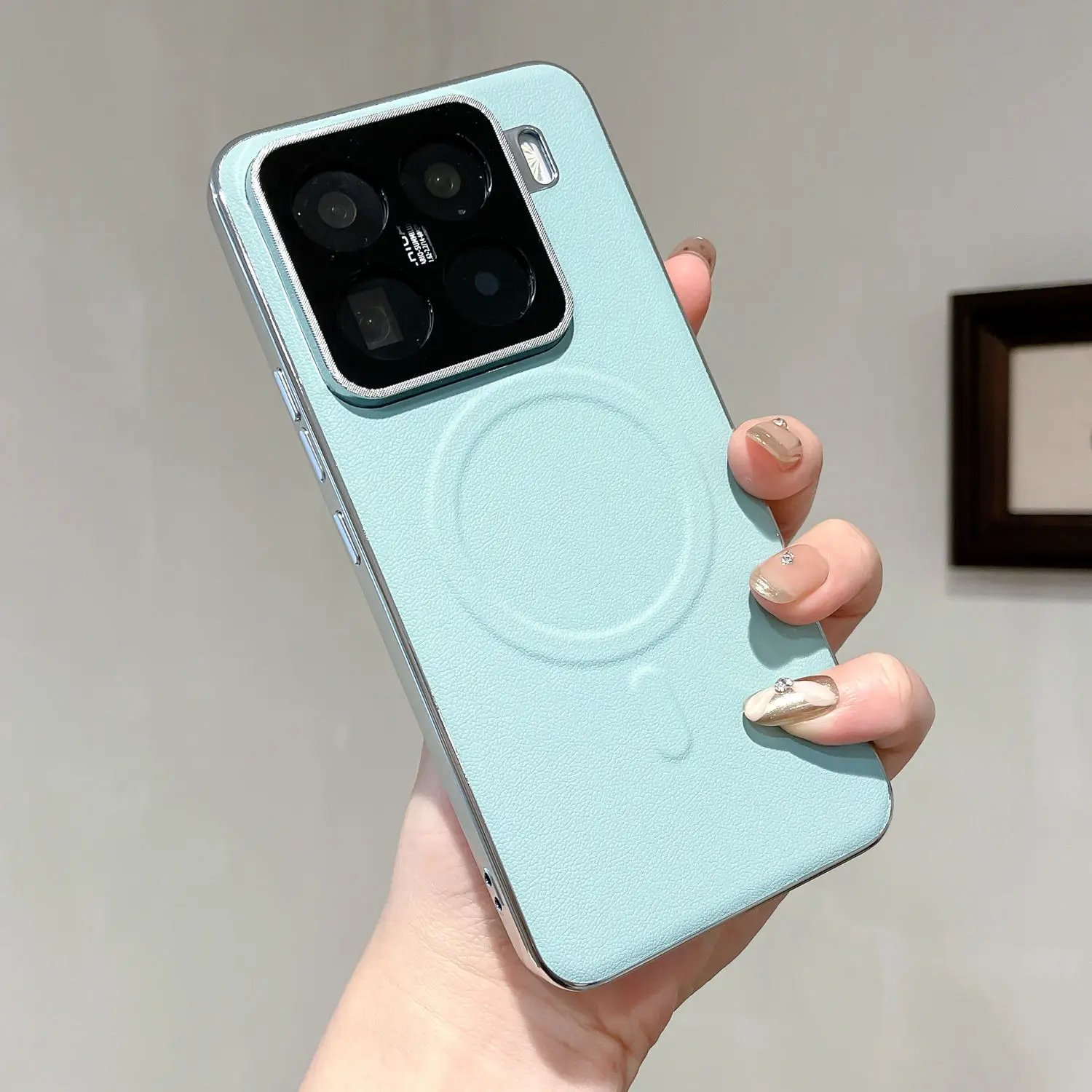 Untuk Xiaomi MI 15 14 Pro Casing Magnet Sederhana Mewah Berlapis Penutup Belakang Kulit untuk Xiaomi MI 14 15 Bumper Bingkai Kamera Logam