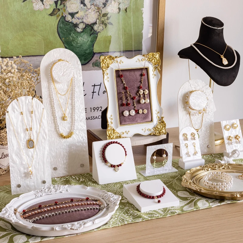 Velvet Jewelry Display Stand White Frame Earring Holder Hanger Jewelry Tray Wall Mount/Tabletop for Shop Home