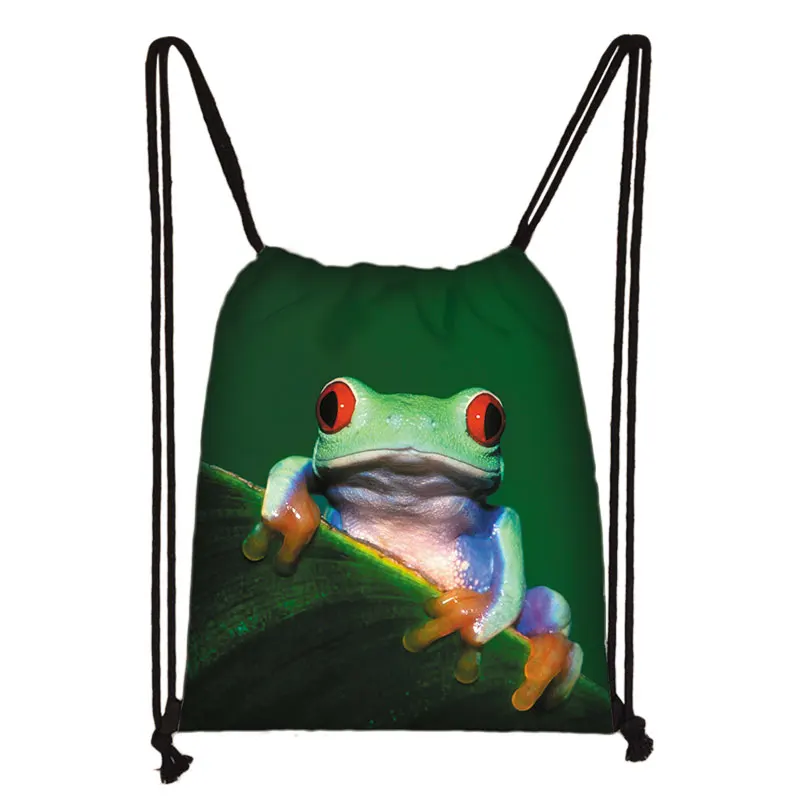 Reptiles Animal Spider Chameleon Print Drawstring Bag Women Backpacks Snake Frog For Travel Daypack Casual Bookbag Shoes Holder