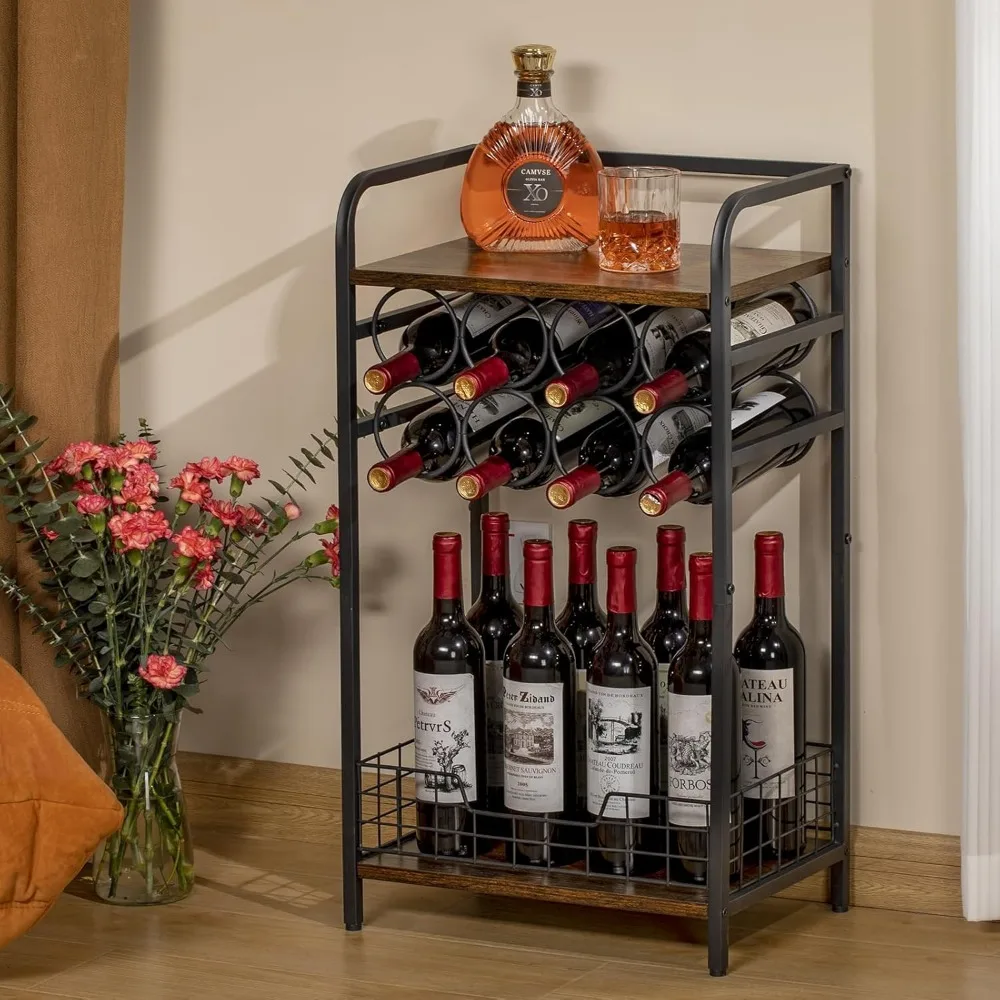 3-Tier Wine Bar Table: Small Liquor Bottle Holder with 8-Bottle Wine Rack Mini Wine Bar Cabinet Corner Whiskey