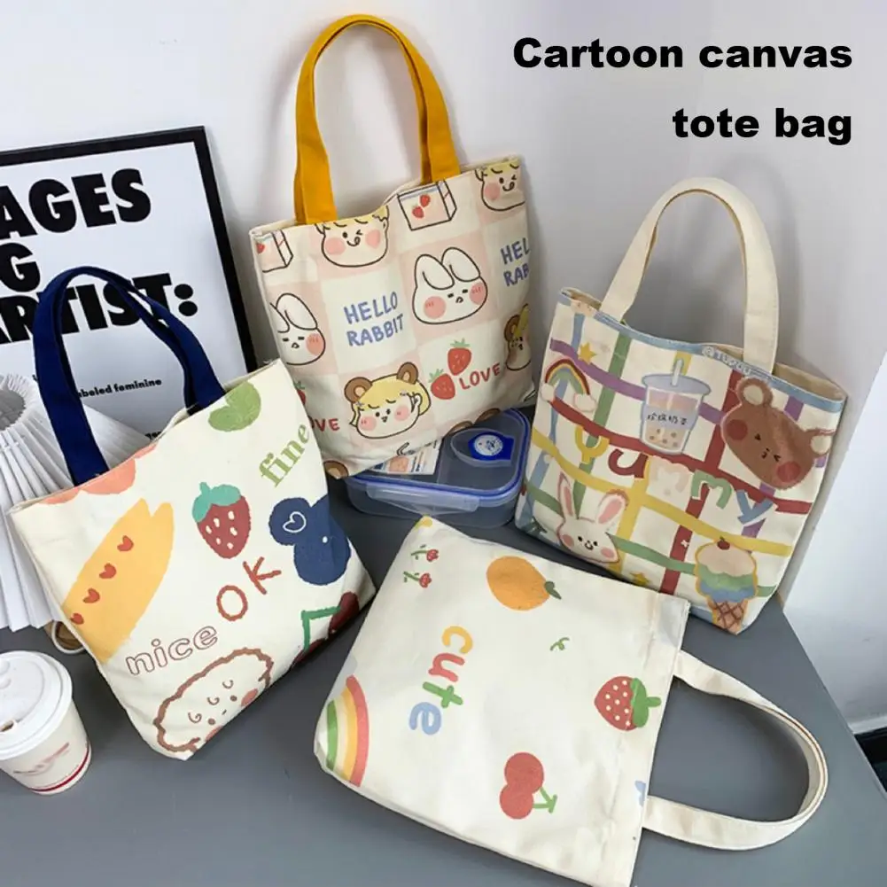 

Cute Handbag Cartoon Print Grocery Bag Wide Strap Tote Bags Book Cosmetic Storage Bag Women's Shoulder Bag сумка женская