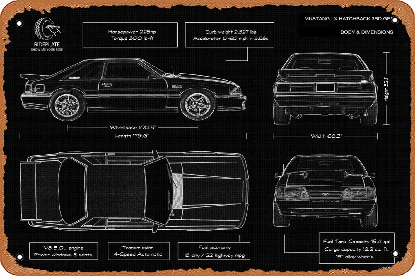 muecddoa Vintage Look Metal Sign - Black Blueprints LX 3rd Gen - 8 x 12 Tin Sign.