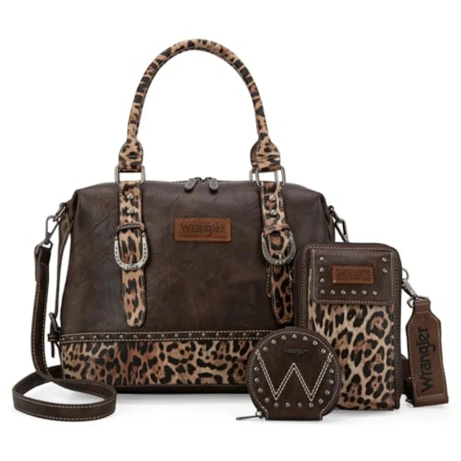 

Набор из 3 сумок Wrangler для женщин: сумка-портфель с ручкой, сумка для телефона и кошелек для монет, черный цвет, легкий и прочный.