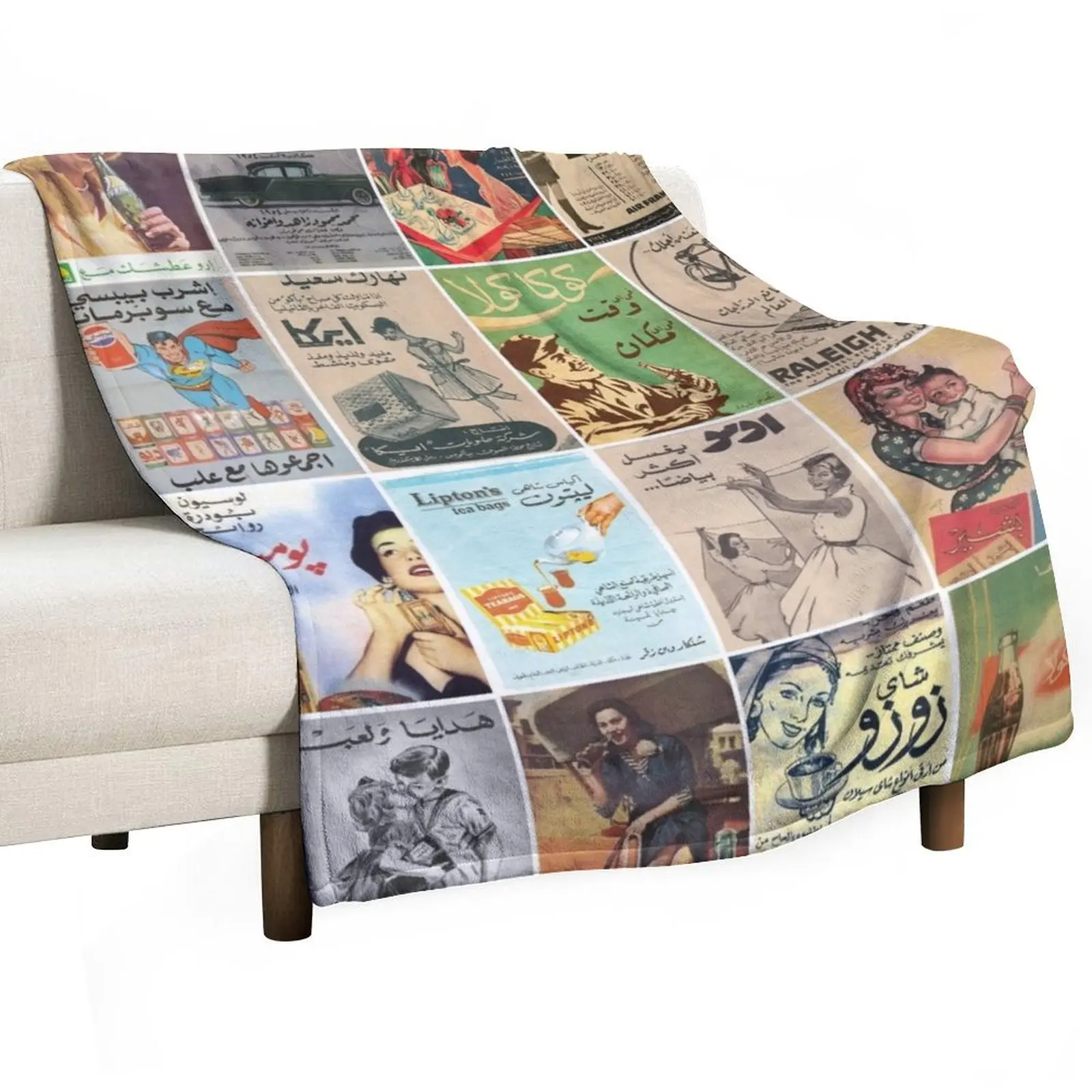 

Vintage Arabic Adverts Mosaic Poster Throw Blanket Shaggy for sofa Comforter Blankets