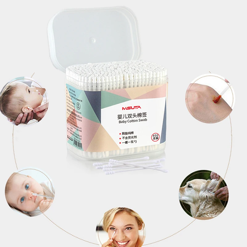 400 Pcs Fine Paper Stick Double Screw Cotton Swab Baby Safety Cotton Buds Baby Clean Ears Health Tampons Paper Sticks