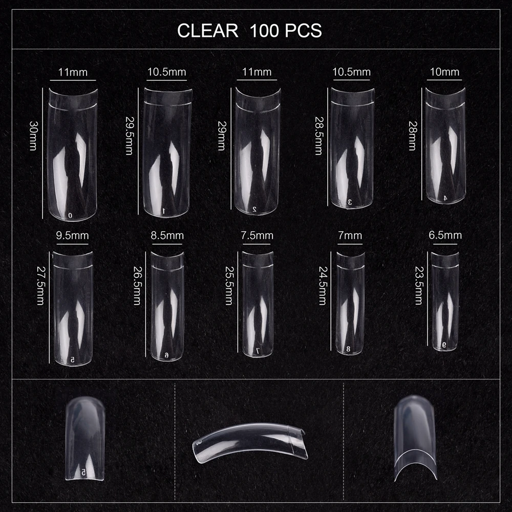 KADS 100 Pcs Nail Art Press on False Nails Tips Clear Natural Fake Nails Extension Half Cover Extra Long French Tips Curved