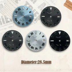 Roman Numerals Dial 28.5mm S Logo Dial Suitable for NH35/NH36 Movement Ice Blue Luminous Watch Modification Accessories