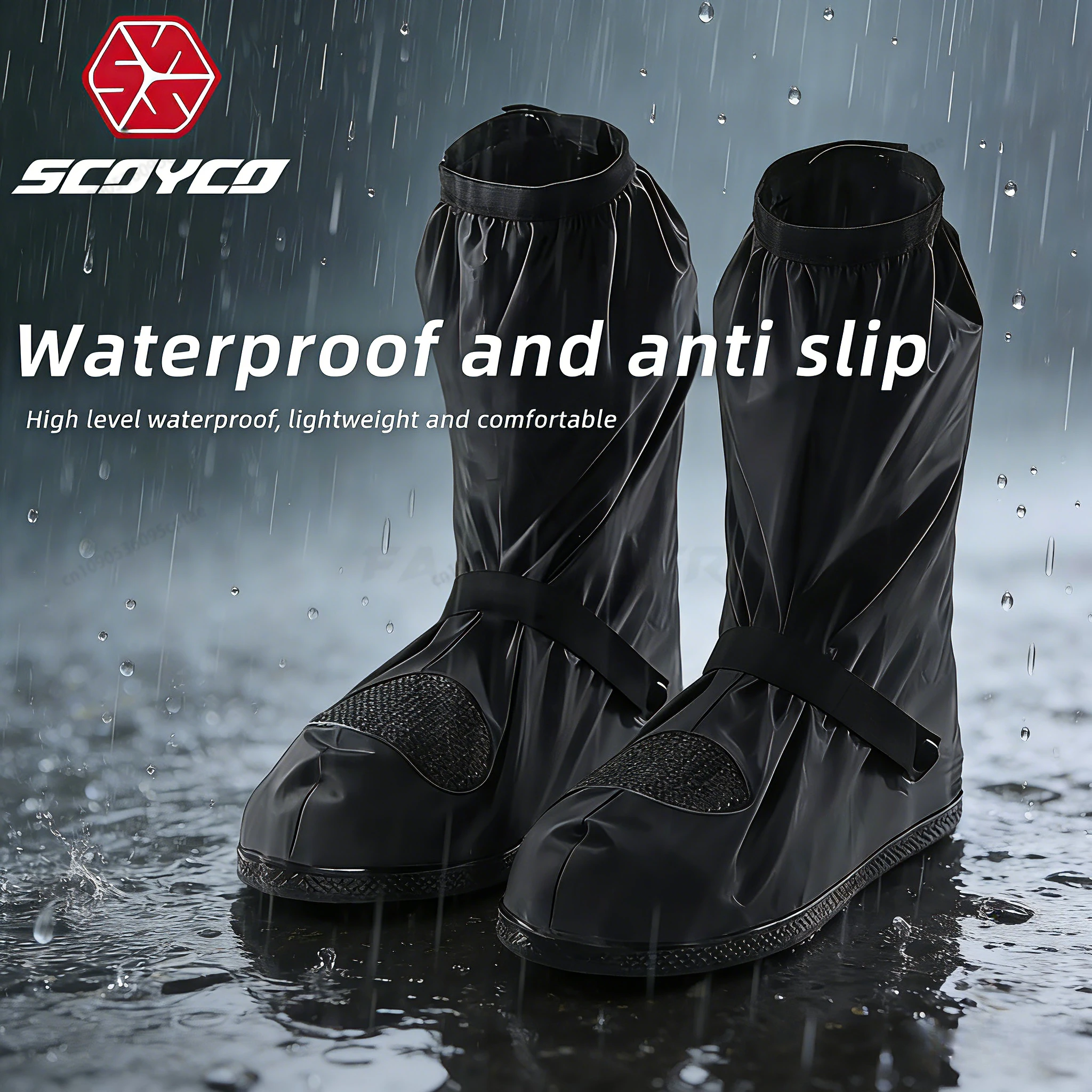 SCOYCO High Tube Rain Shoe Covers Waterproof Non-Slip Reusable for Motocross Scooter Motorcycle Riding