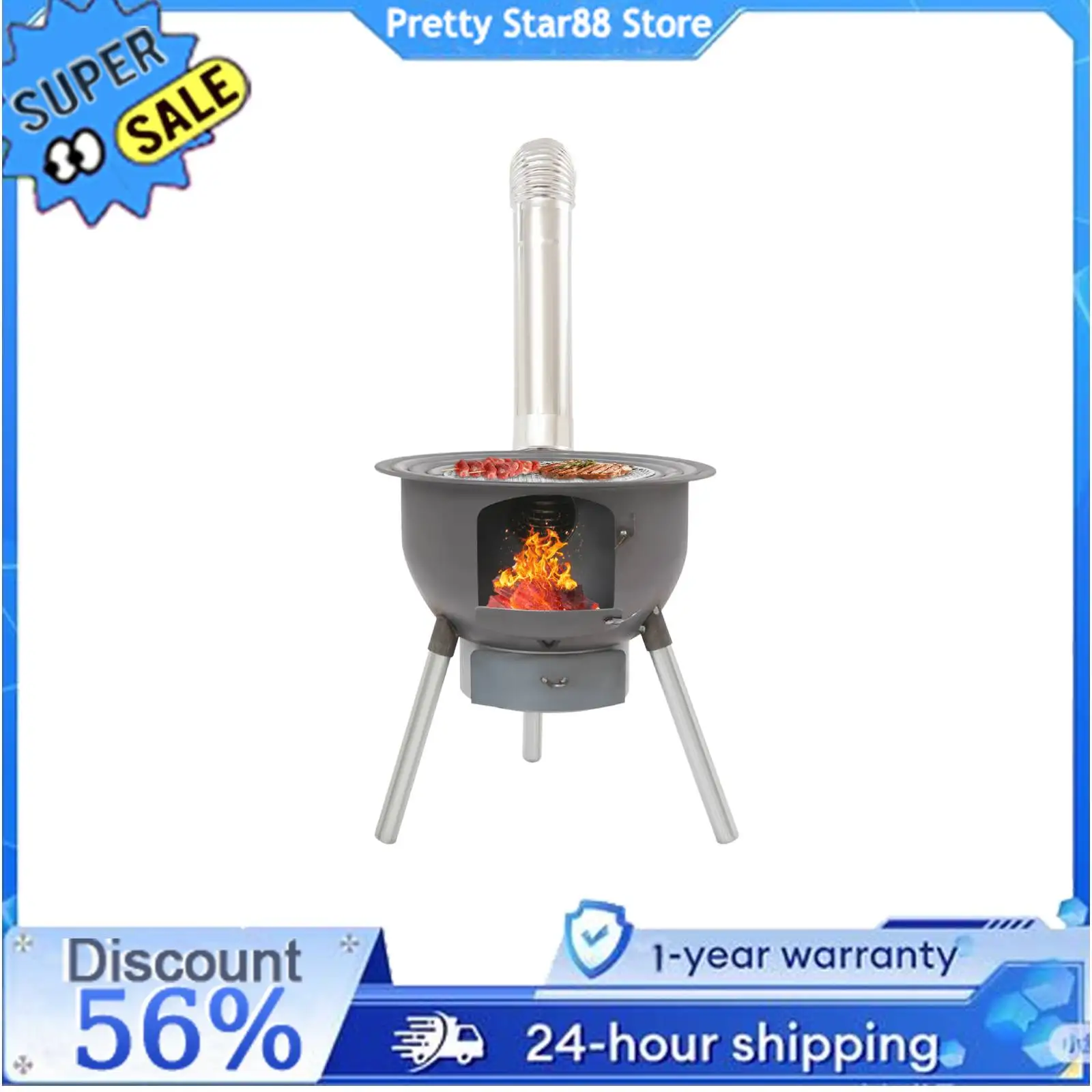 

Многофункциональная дровяная печь со стойкой для гриля, дровяная печь для кемпинга, термостойкая портативная дровяная печь для кемпинга/балкона/двора