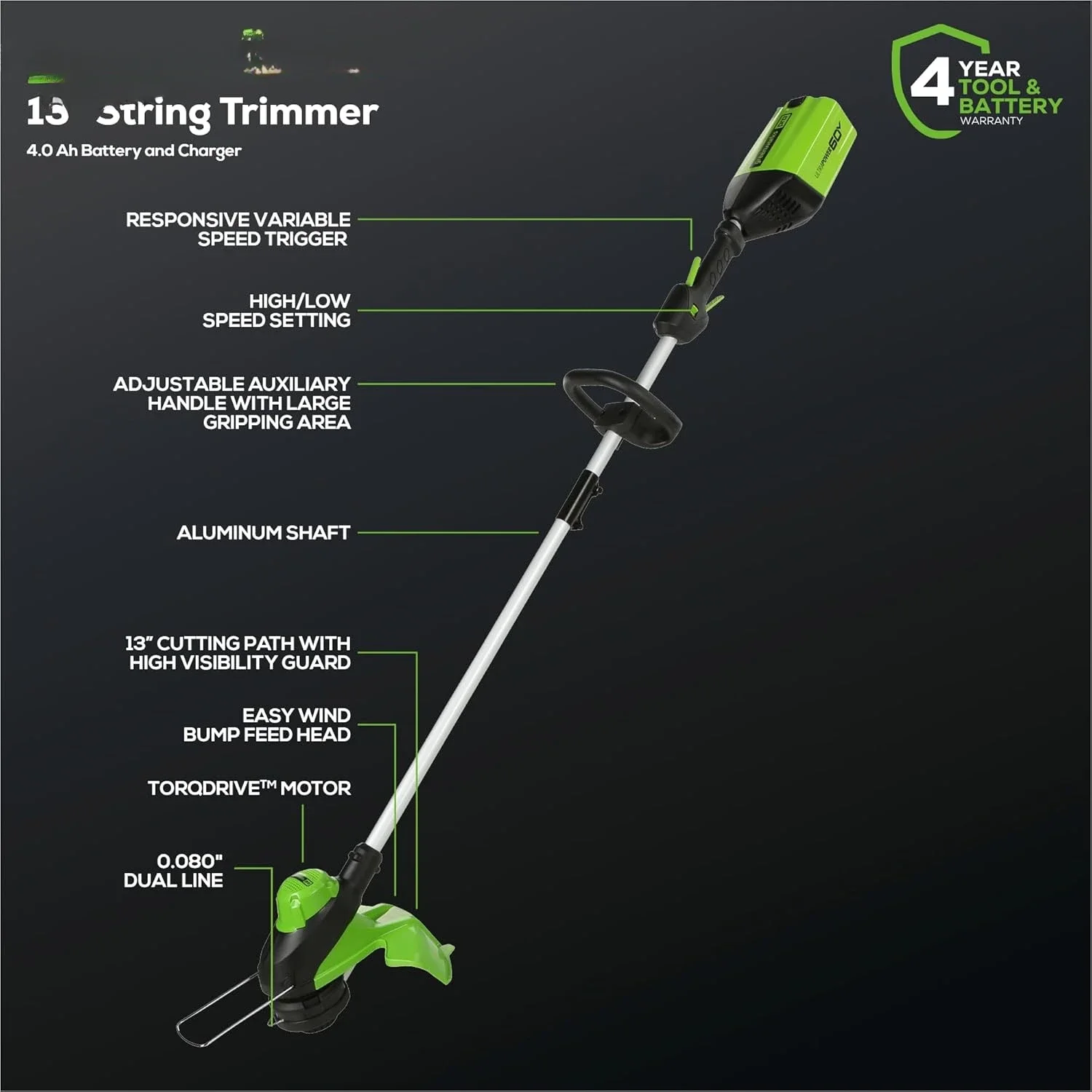 

60V 13" Cordless String Trimmer & Leaf Blower Combo Kit, 4.0 Ah Battery and Charger Included