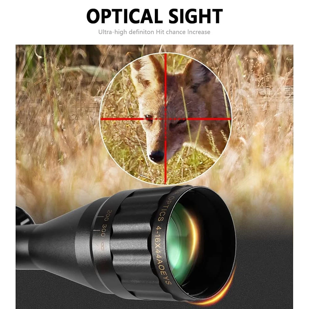 4-16X44 Tactical Airsoft Optics Scope Sight Adjustable Green Red Illuminated Riflescope Hunting Sight with 11mm/20mm Mount