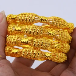 4pcs 24K Bangles Ethiopian Dubai Trendy Bangles for Women,Arab African Gold Color Bracelet Jewelry, Middle East Wedding Gifts