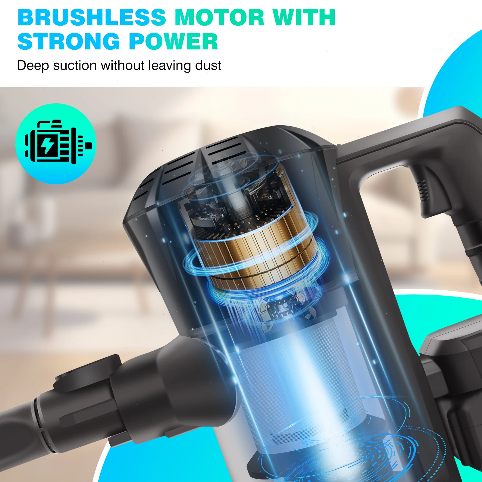 Cordless Vacuum Cleaner - Brushless Motor,Lightweight Cordless Stick Vacuum Cleaner Handheld Vacuum for Carpet,Floors,Pet Hair