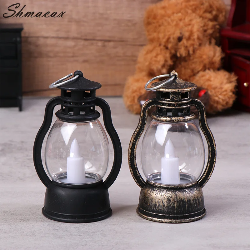 9cm Mini Led Retro lampa naftowa Symulacja świecącego światła Cande Lampka nocna Domek dla lalek Miniaturowa lampa naftowa Model domu Zabawka dekoracyjna