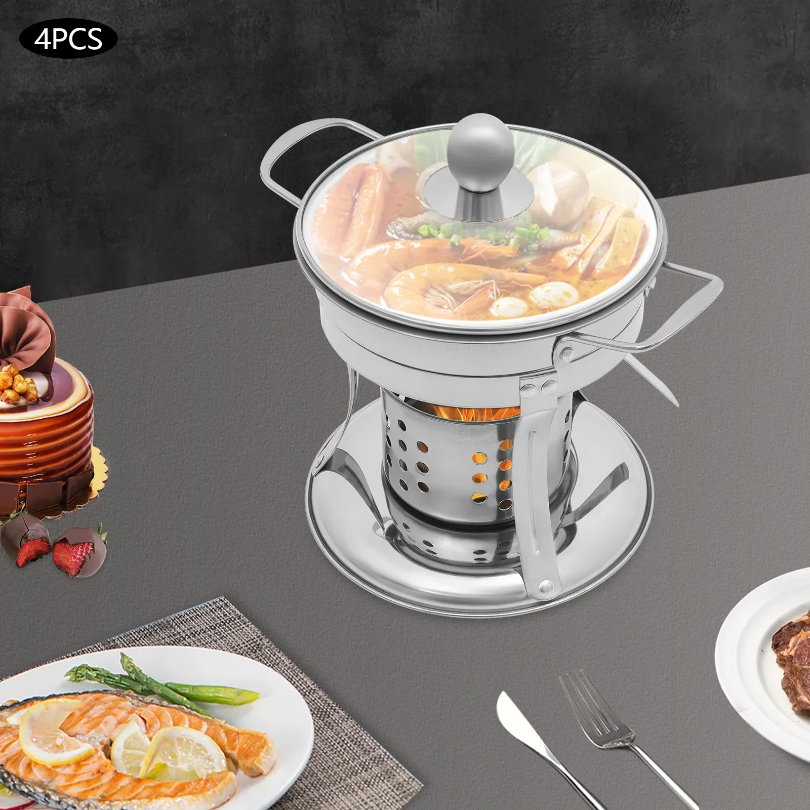 

Мини-горячая кастрюля, жаровня для шведского стола, упаковка из 4 шт., одинарная кастрюля из нержавеющей стали