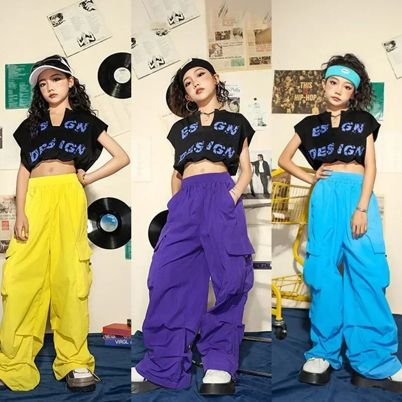 Streetwear Clothes Sets Kids Cool Kpop Dancewear Jazz Show Costumes Girls Hip Hop Crop Tank Tops Cargo Pants Children Joggers