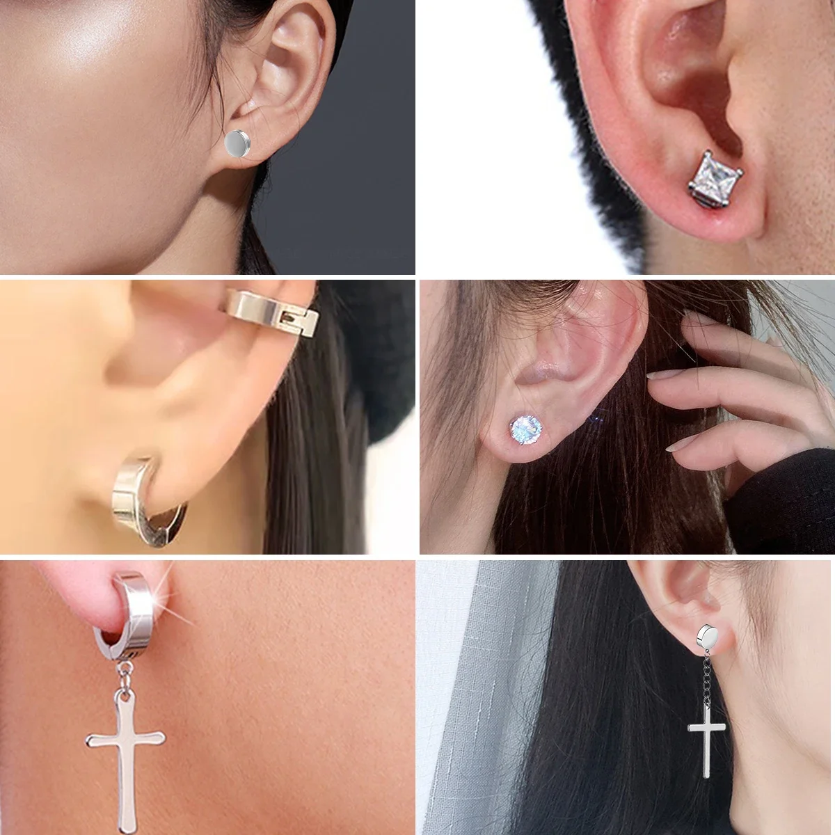 1 Pair Ear Clip Fake Ear Hoops for Men and Women, Magnetic Ear Clip Stainless Steel Clip on Pendant Earings Men Women Jewelry