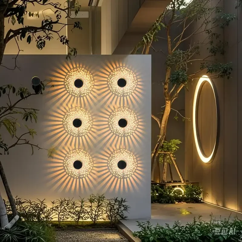 أضواء الجدار الشمسية مصباح الجدار الخارجي المجوف بالطاقة الشمسية للباب الأمامي، زينة فناء حفلة عيد الميلاد والهالوين #2