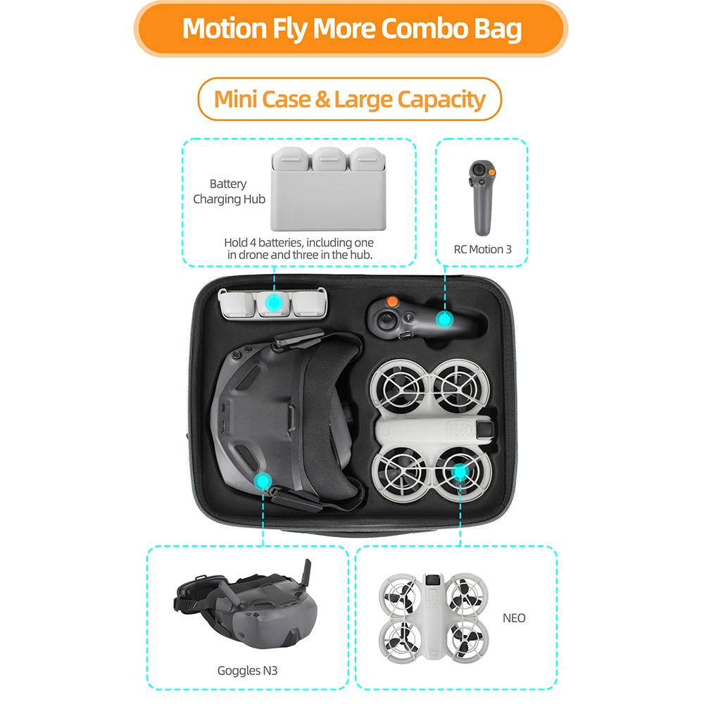 Étui De Protection DJI NEO Fly More Combo – Sac Étanche, Résistant Chocs, Bandoulière Amovible – Noir CERFFOOL