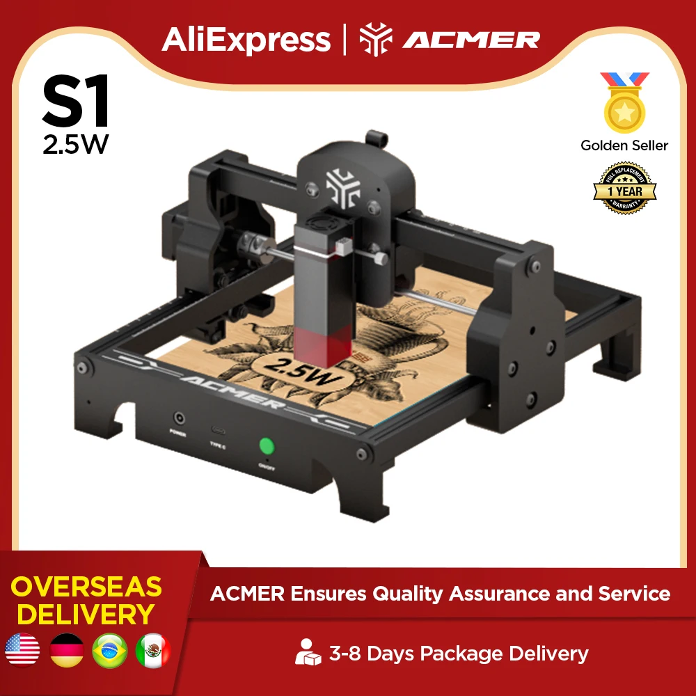 ACMER S1 Laser Engraving 2.5W Mini Portable Laser Cutter  CNC  Acrylic wood panel wood High-precision  working engraving machine