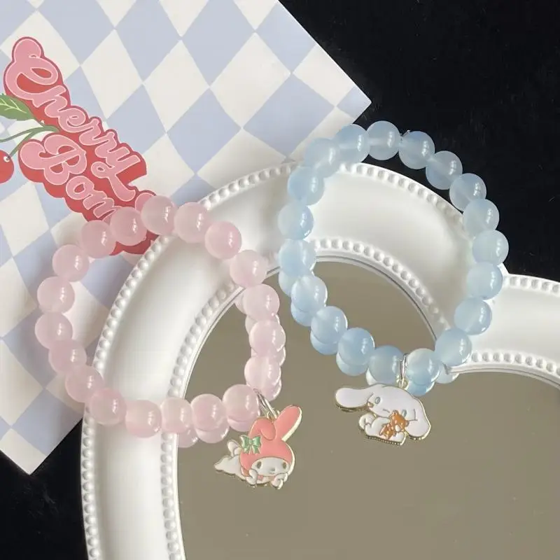 

kawaii Sanrio Mymelody Cinnamoroll New Sapphire Bracelet Cute Pink Imitation Crystal Bracelet Girl Soft Girl Bead Chain Jewelry