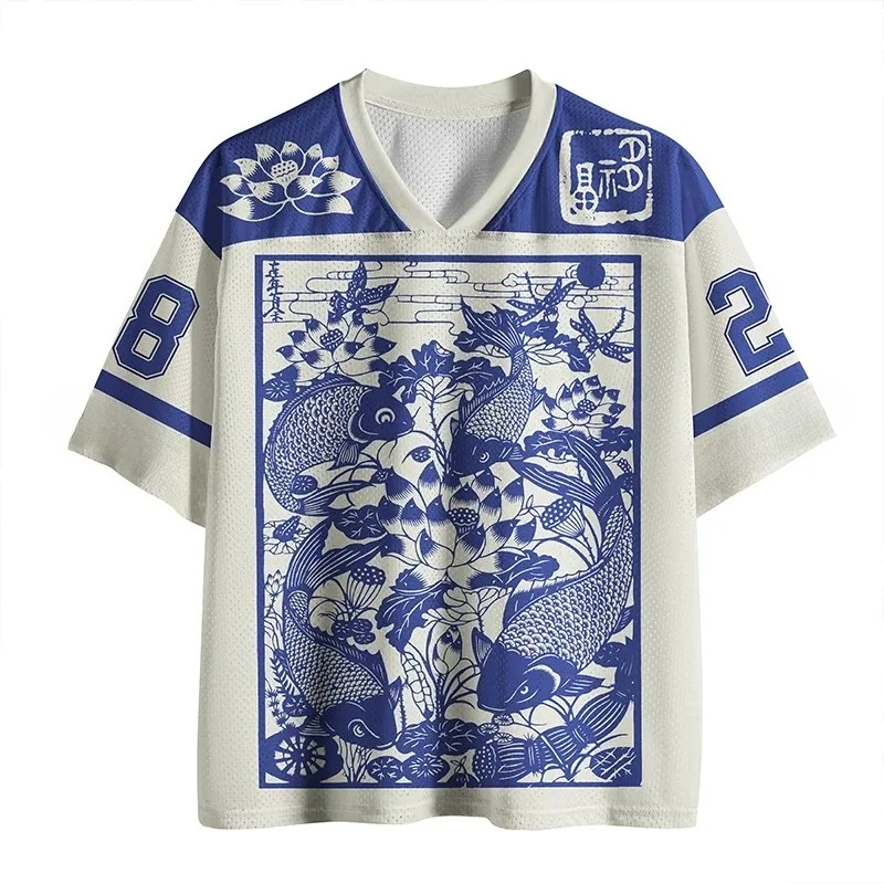 Camiseta Koi de Edición Limitada Japonesa para el Verano 2026, de Secado Rápido, para Fitness, Moda, Ocio, Aire Libre, para Padres e Hijos, con Cuello en V