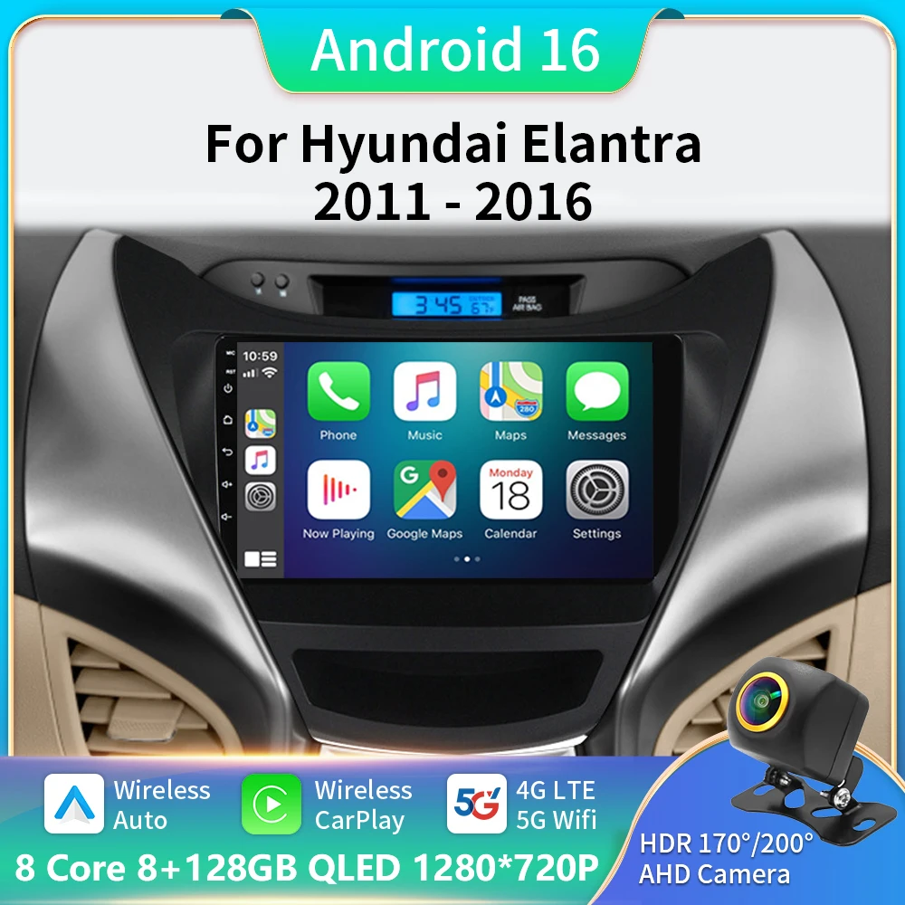 

For Hyundai Elantra Avante I35 2011-2016 Car Multimedia Player 2din GPS Navigaion CarPlay Android 16 Car Radio Multimedia Player