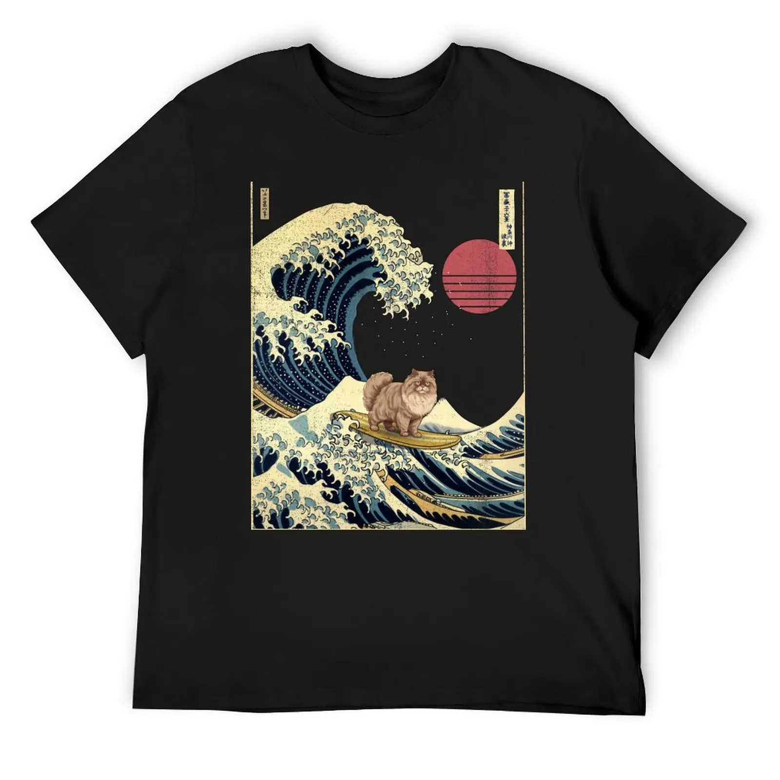 

British Long Hair Cat Kanagawa Japanese Surfing Wave T-Shirt summer top Personalized t-shirt Blouse mens designer clothes