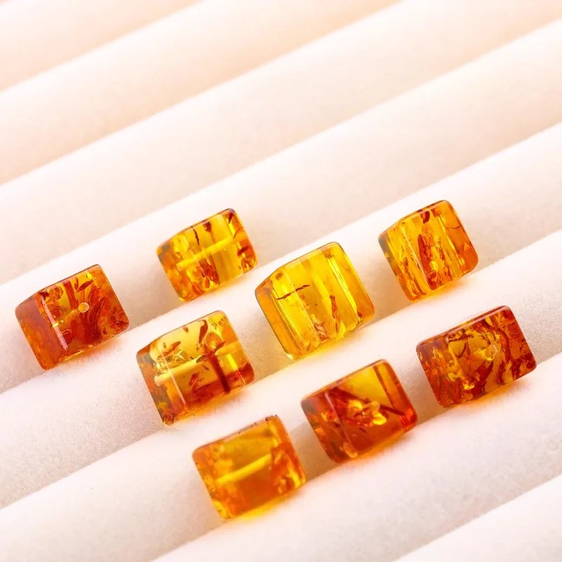 Natural amber beeswax flower amber square sugar cube loose beads DIY Wenwan Buddha bead accessories