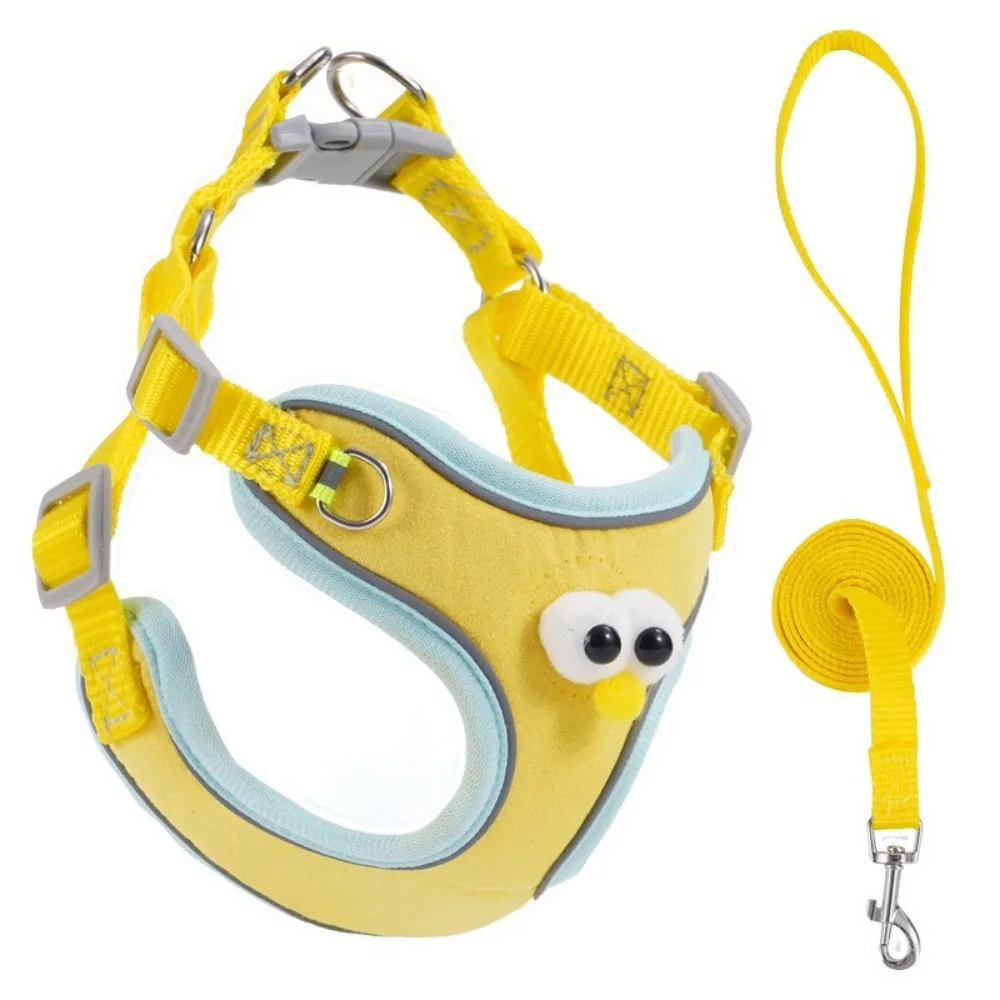 

Cartoon Dog Harness Vest Breathable Adjustable Cat Chest Straps with Traction Rope Reflective Dog Harness and Leash Set Outdoor