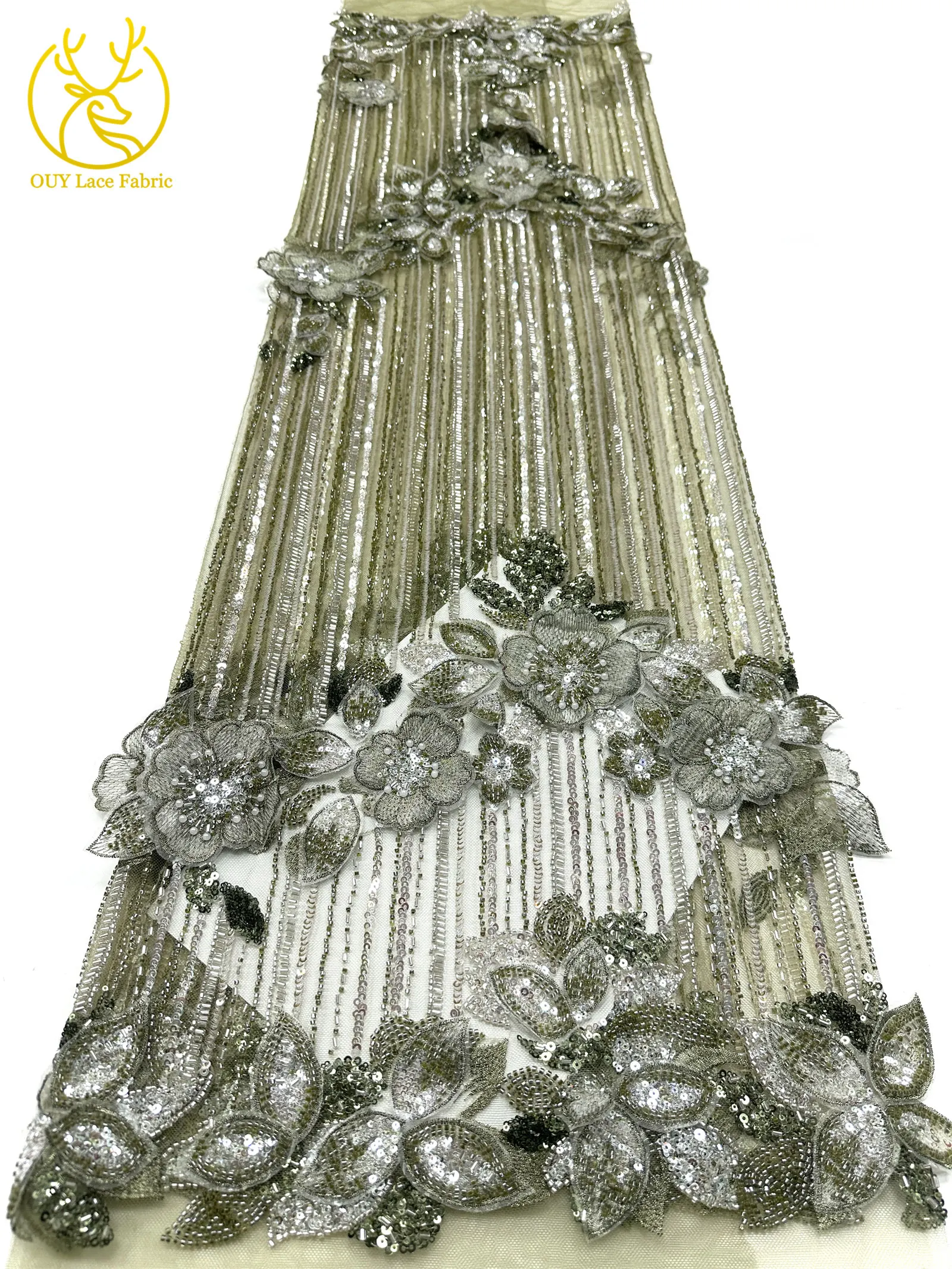 Luxuriöser 3D Handbestickter Blumen-Spitzenstoff 2026 Hochwertige Afrikanische Perlen-Pailletten-Spitze für Nigerianische Abendkleider – Detail 19