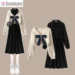 Large Autumn Women's 2024 New Korean Edition Academy Sweater Versatile Dress Two Piece Set Dress Sets Clothes for Womenskirt Set