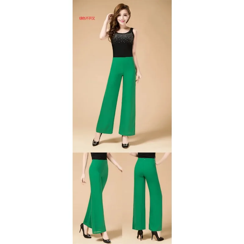 Women Ladies Summer Loose High Waist Long Trousers Chiffon Side Split Casual Palazzo Pants Spring Wide Leg Pants 6XL M775