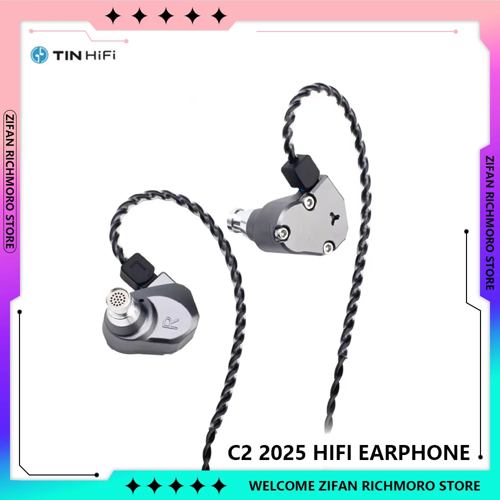 TINHIFI C2 Wired Earphones in Ear Monitor Drive HiFi Earphone 2Pin HD Microphone Cable 10MM PU LCP 2025 Detachable Music Gifts