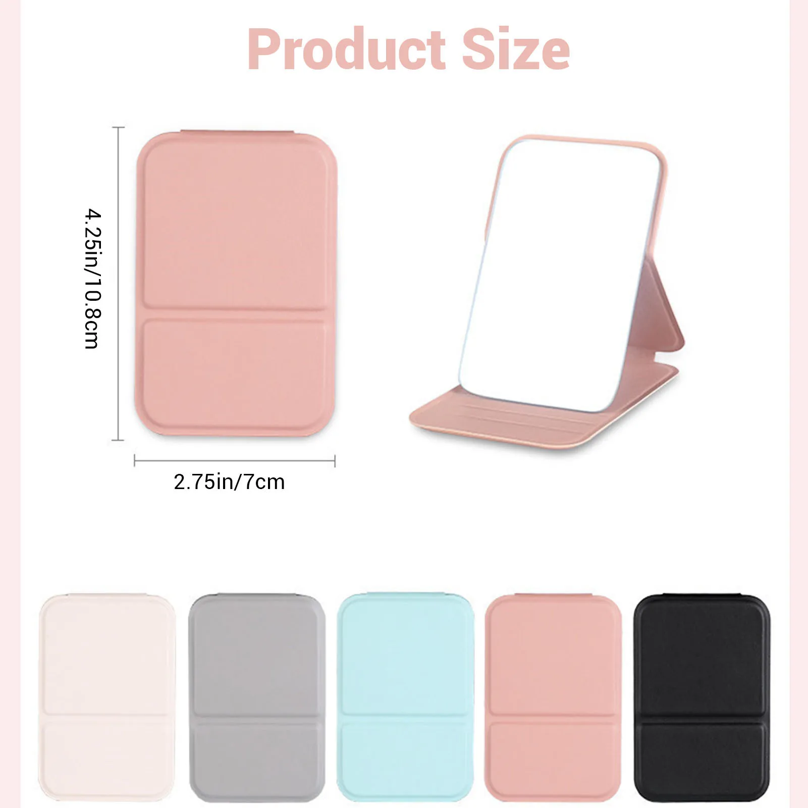 Desktop Makeup Mirror Solid Color PU Leather Simple Portable Handheld Makeup Mirror Foldable Student Compact Cute Pocket Mirror