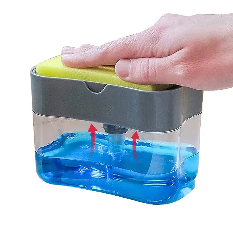 Dish Soap Box Hand Press Liquid Dispensing Tools with Sponge Holder Detergent Dispenser Set Portable Dishwashing Accessories