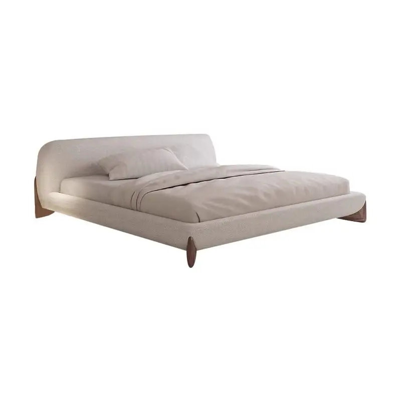 

Lamb wool bed technology cloth modern simple bedroom bed cream wind bed