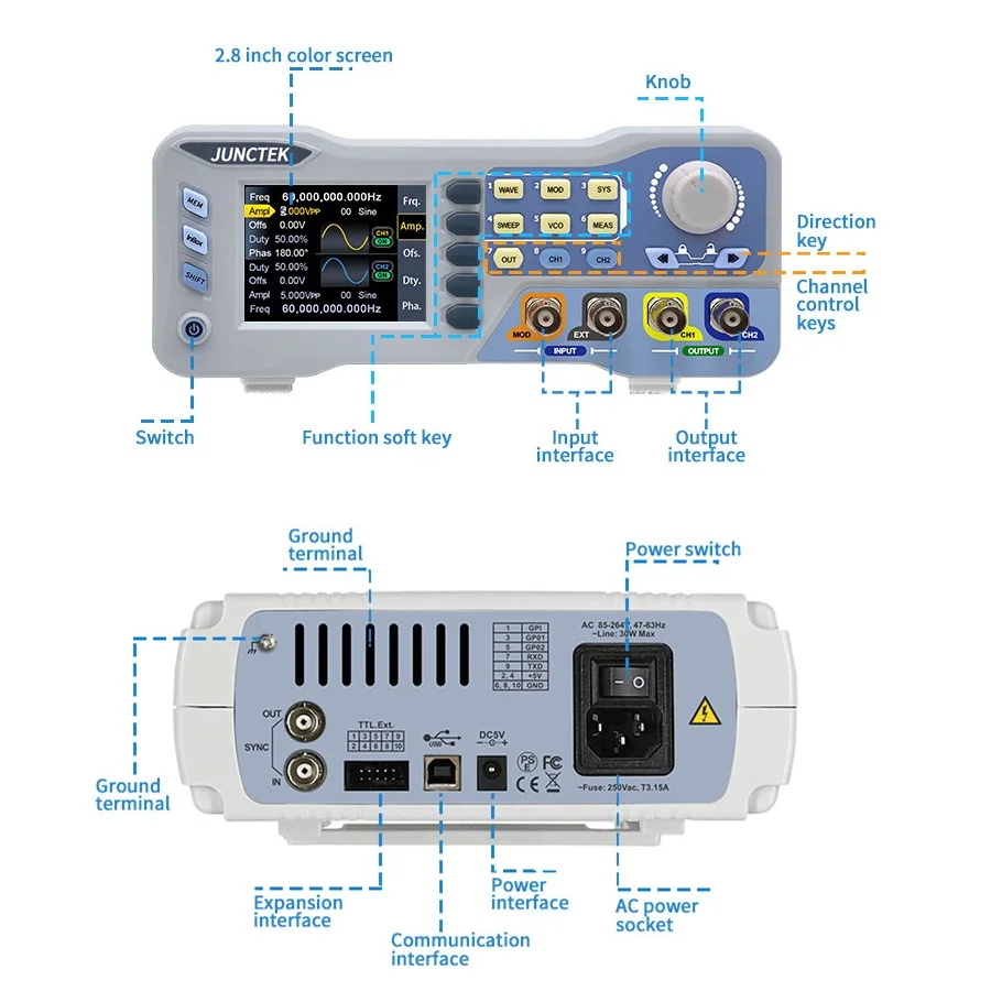 Imagem -06 - Junctek Jds8080 80mhz Dual Channel Signal Generator Função Arbitrária Waveform Fonte 275msa s 14bits Frequency Meter