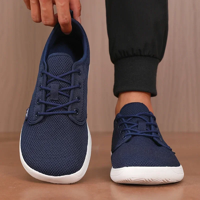 Wide Toe Men Shoes Breathable Knitted Mesh Comfortable Barefoot Casual Versatile Soft Sole Wide Last Shoes Walking Shoes 2025