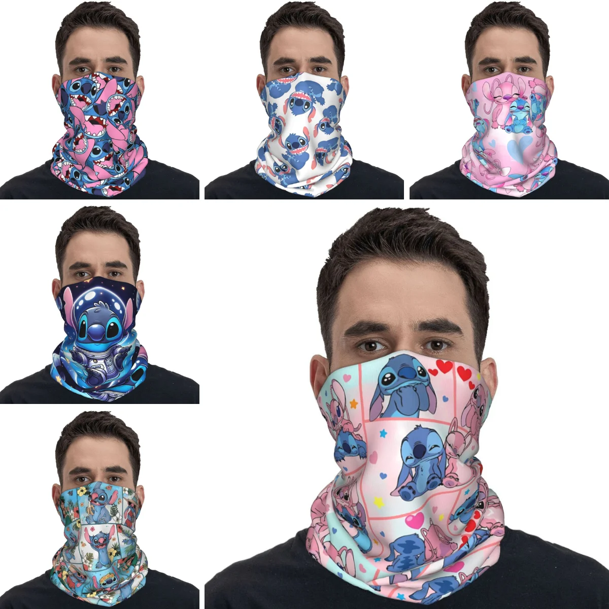 Stitch Collages Balaclava Hiking Camping Bicycle Mask Dustproof Neck Warmer Face Masks Summer Retro Scarf Bandana