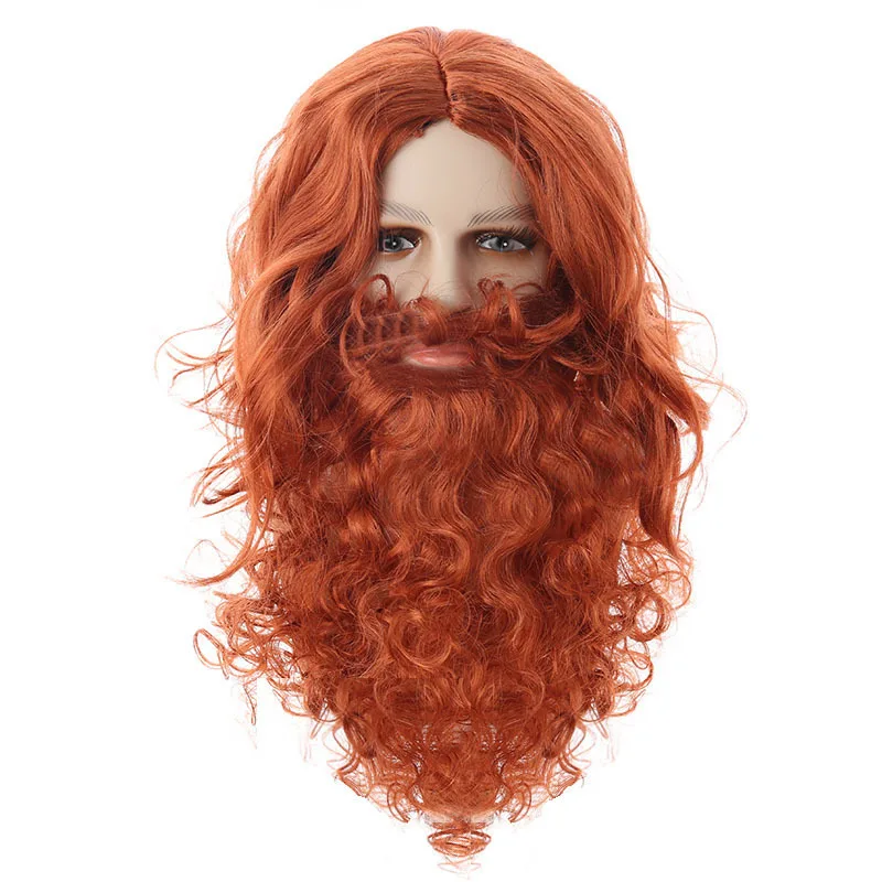 Santa Wig Beard Full Set Jesus Wig European and American Long Curly Hair Christmas Wig Beard Set Cosplay Wig Creative