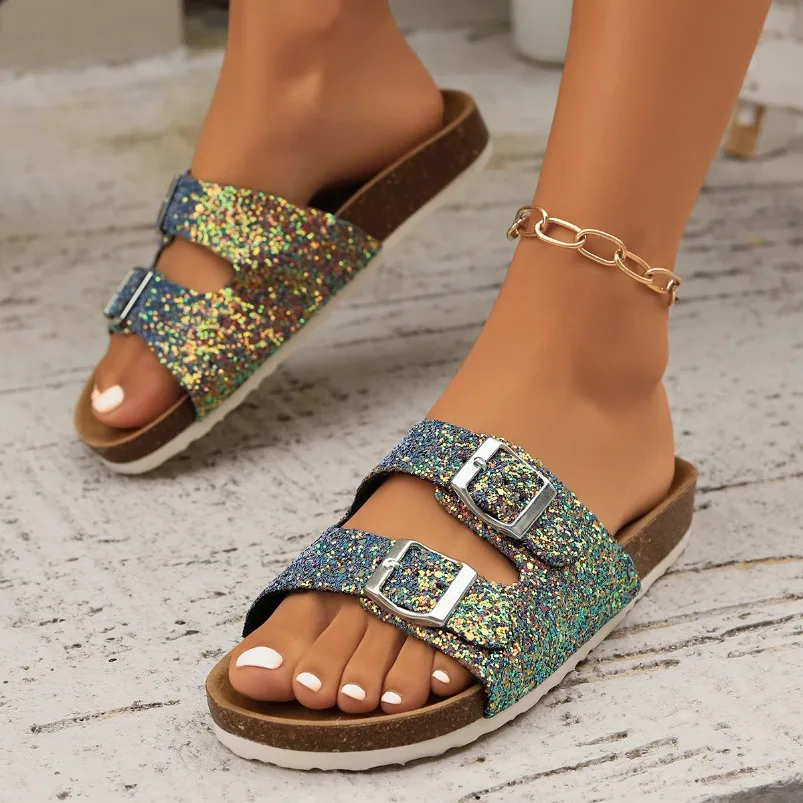 Beach Cloud Slipper Women Platform Outdoor Sequins Summer Sandal Slides Flip Flop Ladies Home House rubber Shoe Flat 2 Buckle