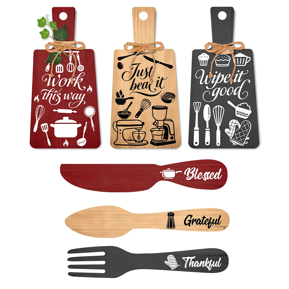 

Wooden Pendant Decoration with Hemp Rope Tableware Shape Tableware 280~300x60~140mm 6pcs/set
