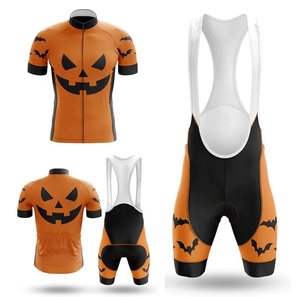 Halloween Castle Men\'s Cycling Kit Pumpkin Face Ride Clothing Jersey Short Suit Bike Wear 100% Polyester Customizable